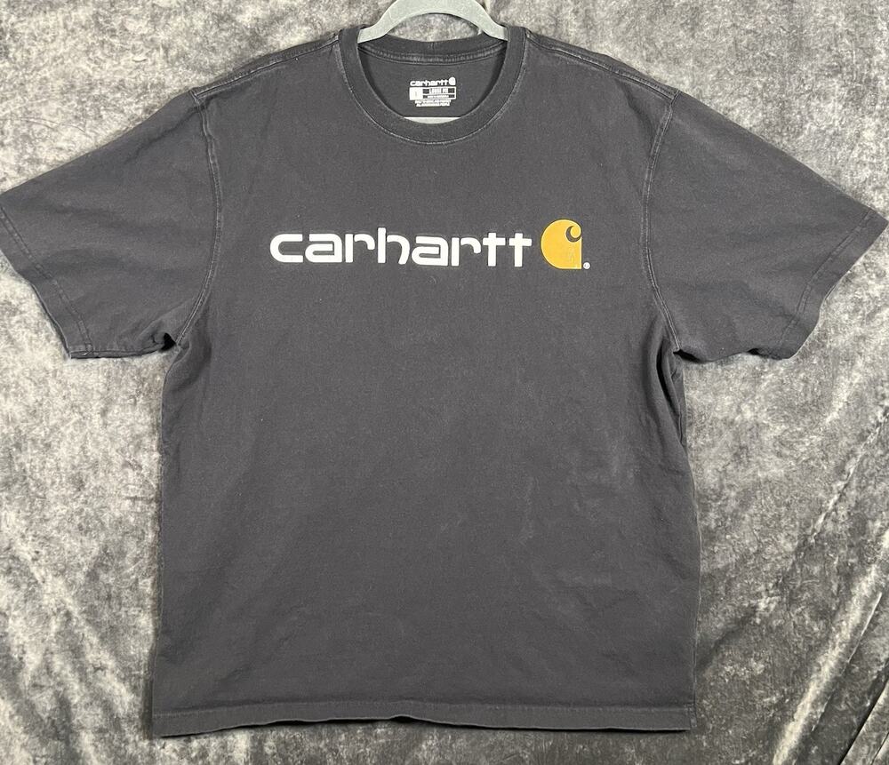 Carhartt T-Shirt Mens Large Black Loose Fit Short Sleeve Workwear Script Logo